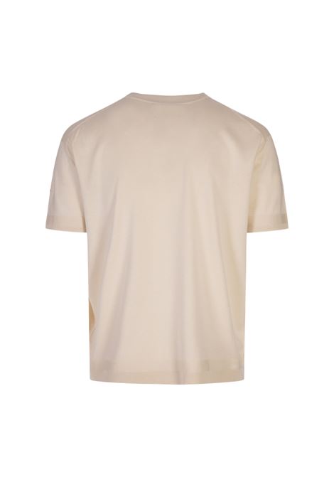 T-Shirt Beige In Seta e Cotone Con Patch Logo MONCLER | 091-9C00011 M6329034